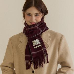 [아워호프] Ordinary Check Wool Muffler - Burgundy Check [H25WT-AC03-BUC]
