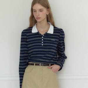 [아워호프] Stripe Shirring Pique Sleeve T-shirt - Navy [H25FA-TS15-NAV]