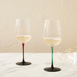 크리스마스 울트라씬 크리스탈 화이트 와인잔 2P 레드+그린스템 360ml