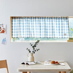 에코블렌드 체크 면 봉집형 바란스커튼 138x44 블루