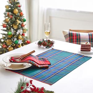 클래식 타탄 체크 키친크로스 레드,그린 2개세트 40x60