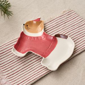 L 크리스마스 귀요미냥 서있는 형태접시 레드