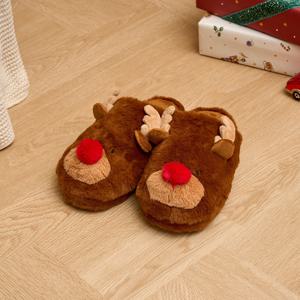 크리스마스 루돌프 슬리퍼 슬라이드형 브라운 M