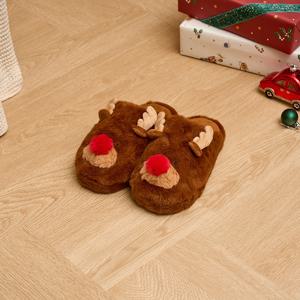 크리스마스 루돌프 슬리퍼 슬라이드형 브라운 키즈