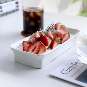 플로렌스 유광 화이트 도자기 직사각 소반 1p / 굽접시 미니 다과상