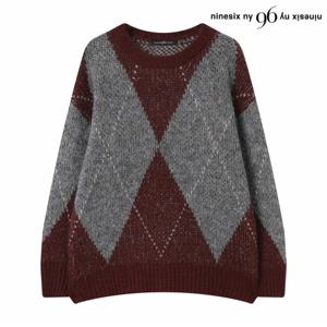 정상가:79,000원 ㅣ 아가일 라운드넥 오버핏 긴팔 니트 (NP4KT004L0)