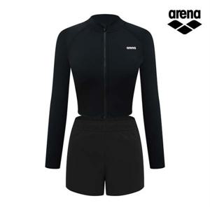 이니셜 레저 크롭 집업 래쉬가드 세트 A4BL1PS03BLK