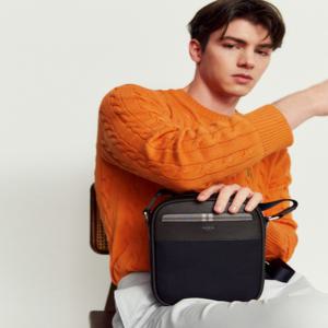 헤지스 액세서리 남성 [[24FW]] WUBA4F029W3 [스테디셀러] 브라운체크 가죽 배색 나일론 크로스