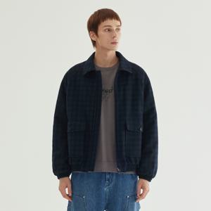 [택가: 299,000원] 울 체크 카라 블루종 Dark Navy CO2504JK31