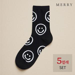 [메리삭스] 봉봉 스마일 중목삭스 5켤레 세트/여성양말