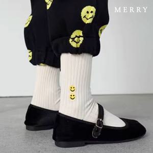 [메리삭스] 럭키 스마일 자수 골지삭스 3켤레 세트/여성양말