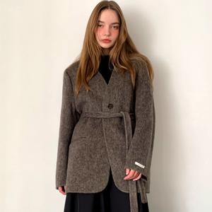 [엘브랜드] 벨티드 핸드메이드 울100 자켓/하객룩/고퀄리티