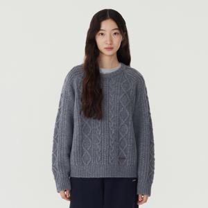 [택가: 139,000원] 우먼 울 블렌드 케이블 니트 Dusty Blue CO2504KT73