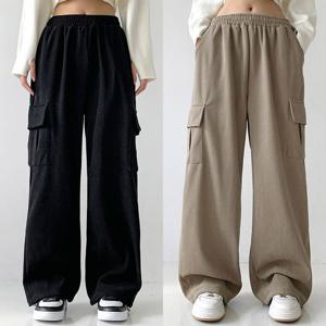 [하프클럽] 여자 W 코듀로이 양털 스트링 카고바지 기모 와이드 오버핏 밴딩 골덴 스트릿 빅사이즈 8colo