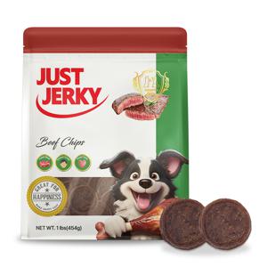 [유통기한 26.03.27] 저스트져키 강아지 대용량 프리미엄 수제 육포 간식 소고기 칩  454g