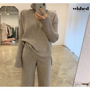 페미닌 폴라넥 트임 니트 롱 팬츠 투피스 셋업(WIACOP051)