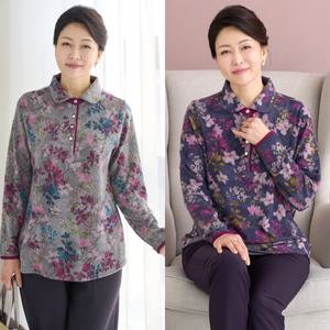 [엄마옷  능소화반오픈기모티셔츠/겨울 50대60대 생신선물 겨울옷 엄마티셔츠 할머니옷