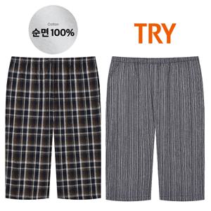 남성 순면 40수 7부 바지 하의 파자마 선염 체크 패턴 잠옷바지 선물