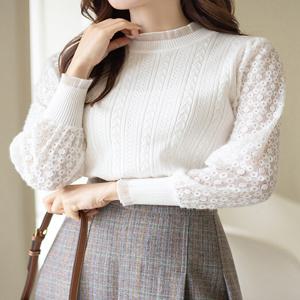레도라 레이스 슬리브 프릴넥 니트 블라우스