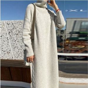 로미홀리-여성 동절기 트렌디풀오버 하이넥 롱드레스업 심플 802 가을 겨울 니트 롱원피스