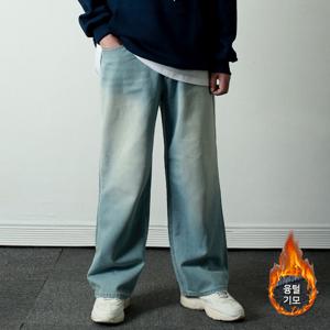 남자 기모 와이드 청바지 융털 밴딩 빅사이즈 통청바지 겨울 연청 중청 흑청바지_JMW2082
