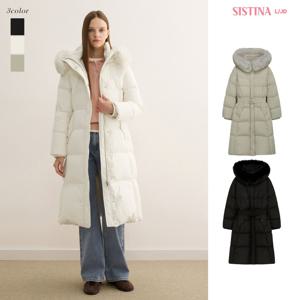시스티나 여성 덕다운 탈착 폭스퍼 벨트 롱 패딩