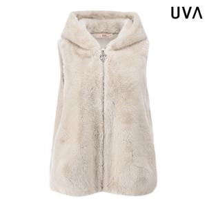 [하프클럽] 후드 페이크 퍼 집업 페미닌 베스트 (UO4VW002L0)