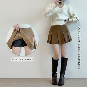[속바지내장/완벽핏] 골덴 코듀로이 플리츠 미니 스커트, 치마바지, 겨울치마