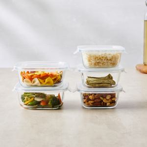 이지오픈 정사각 오븐 유리 밀폐용기 5p세트 320ml 3p + 520ml 2p