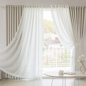 어반 형상기억 암막+비침없는 심플쉬폰 거실 특대형커튼 4장+커튼봉15자