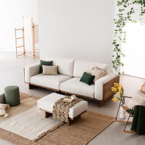 [CJ단독] 참이 3.5인용 알파인 패브릭 원목소파 + 스툴