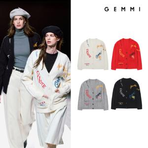 [GEMMI]25FW 팔레트 레터링 헤링본 가디건