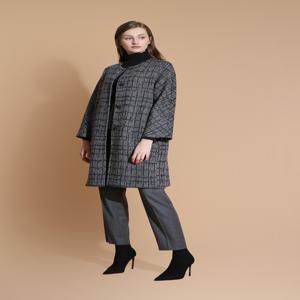 furina 캐시미어 멜란지 체크 니트 롱코트