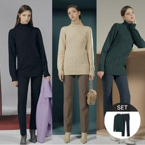 [최초가176,000원][2종세트]윈터 터틀넥니트+기모팬츠 3종택1