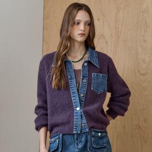 워싱 데님 카라 포켓 니트 가디건