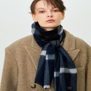 [선물포장]남녀공용 네이비 체크 울/캐시혼방 롱 라이트 머플러 DBMU5FE80J