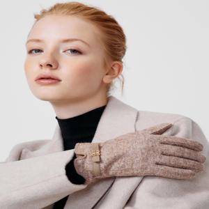 [선물포장][여성장갑] 베이지 울 DD리본 스마트폰터치 장갑 DCGV5F209J