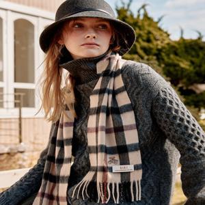 [선물포장][SHORT]브라운 체크 닥스베어 캐시미어100 머플러 DBMU5F971J