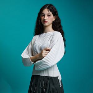 [최초가 159000원] 보트넥 오간자 테이프 플리츠 티셔츠_LPTSF124006