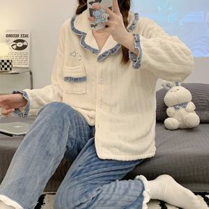 블루하트 극세사 수면 잠옷 팬츠세트 겨울잠옷 양털잠옷 수면잠옷세트 여성잠옷 극세사잠옷 홈웨어 파자마 커플잠옷 라운지웨어