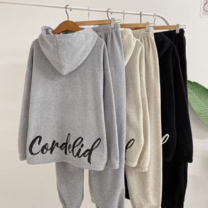 [브리치] 허니제이 /  세트  룬틸 기모 백레터링 후드 티셔츠 밴딩 조거 팬츠(3color)