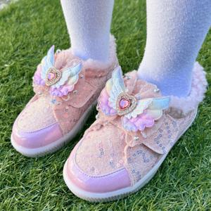 여아용 엘라 겨울 무지개 날개 LED 털 운동화