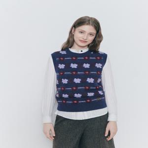 헤지스 여성 [[24FW]] HSSW4DL81N2 [울] 네이비 플라워패턴 라운드넥 베스트