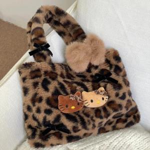 다토미 겨울 호피 레오파드 고양이 퍼 토트백 가방