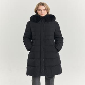 헤지스 여성 [[24FW]] HSJU4DC02BK [폭스FUR][구스다운] 블랙 탈착 후드 롱 헤비다운 점퍼