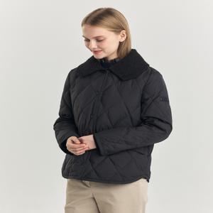 헤지스 여성 [[24FW]] HSJU4D907BA [구스다운] 블랙 다이아퀼팅 탈착 카라 숏 중량다운 점퍼