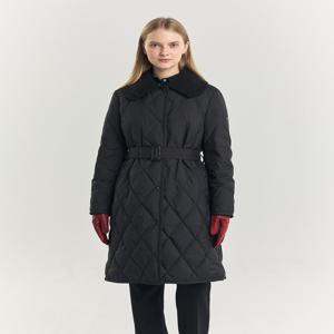 헤지스 여성 [[24FW]] HSJU4D908BK [구스다운] 블랙 다이아퀼팅 탈착 카라 롱 중량다운 점퍼