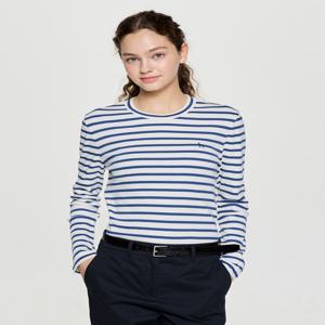 헤지스 여성 [[25FW]] HSTS5DC83B2 [시즌오프][Essential] 코튼 스트라이프 긴팔 티셔츠 블루