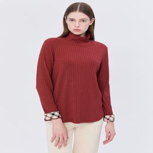 닥스 여성 [[24FW]] WKTS4D995R2 [스테디셀러]레드 골지 체크 배색 긴소매 하이넥 티셔츠