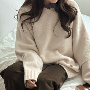 [제작] 로에니 브이넥 루즈핏 후드 울 니트 84644 빅사이즈 여성의류